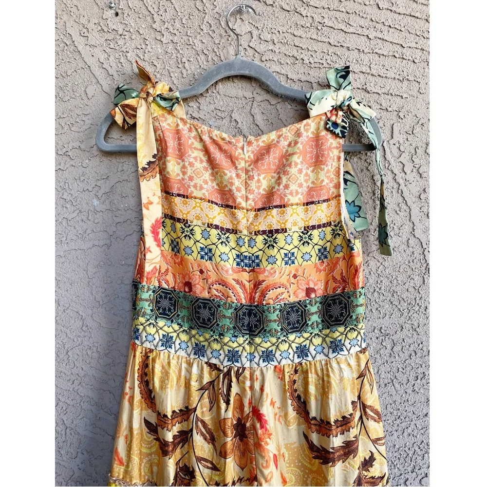 ANTHROPOLOGIE Geisha Designs Rosalina Patchwork  Boho Floral Beaded Maxi Dress